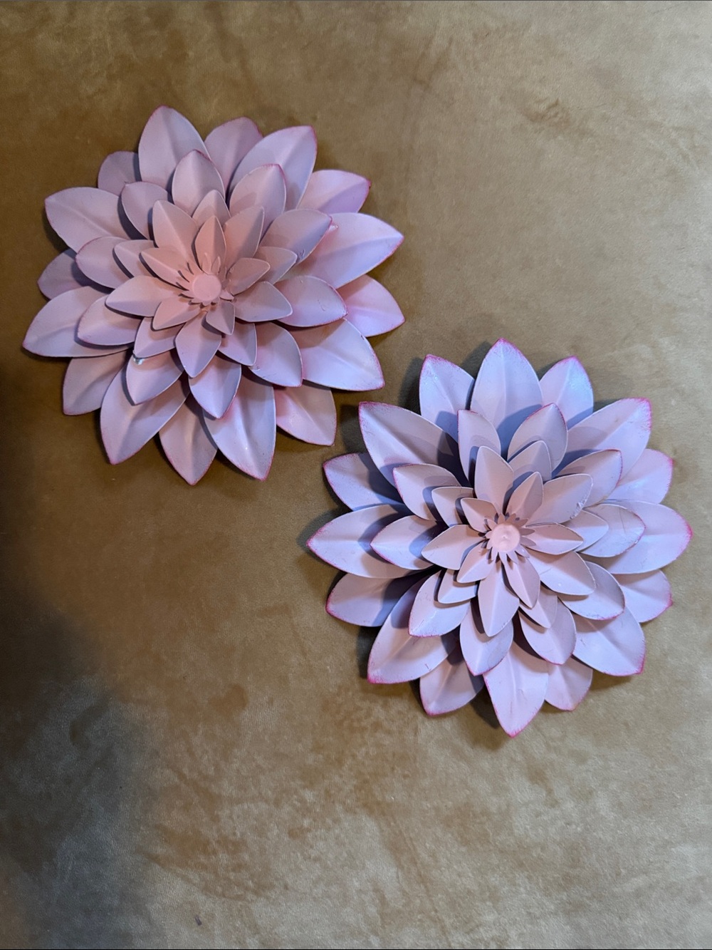 Decorative Pink Metal Flower Wall Accents - Set of 2